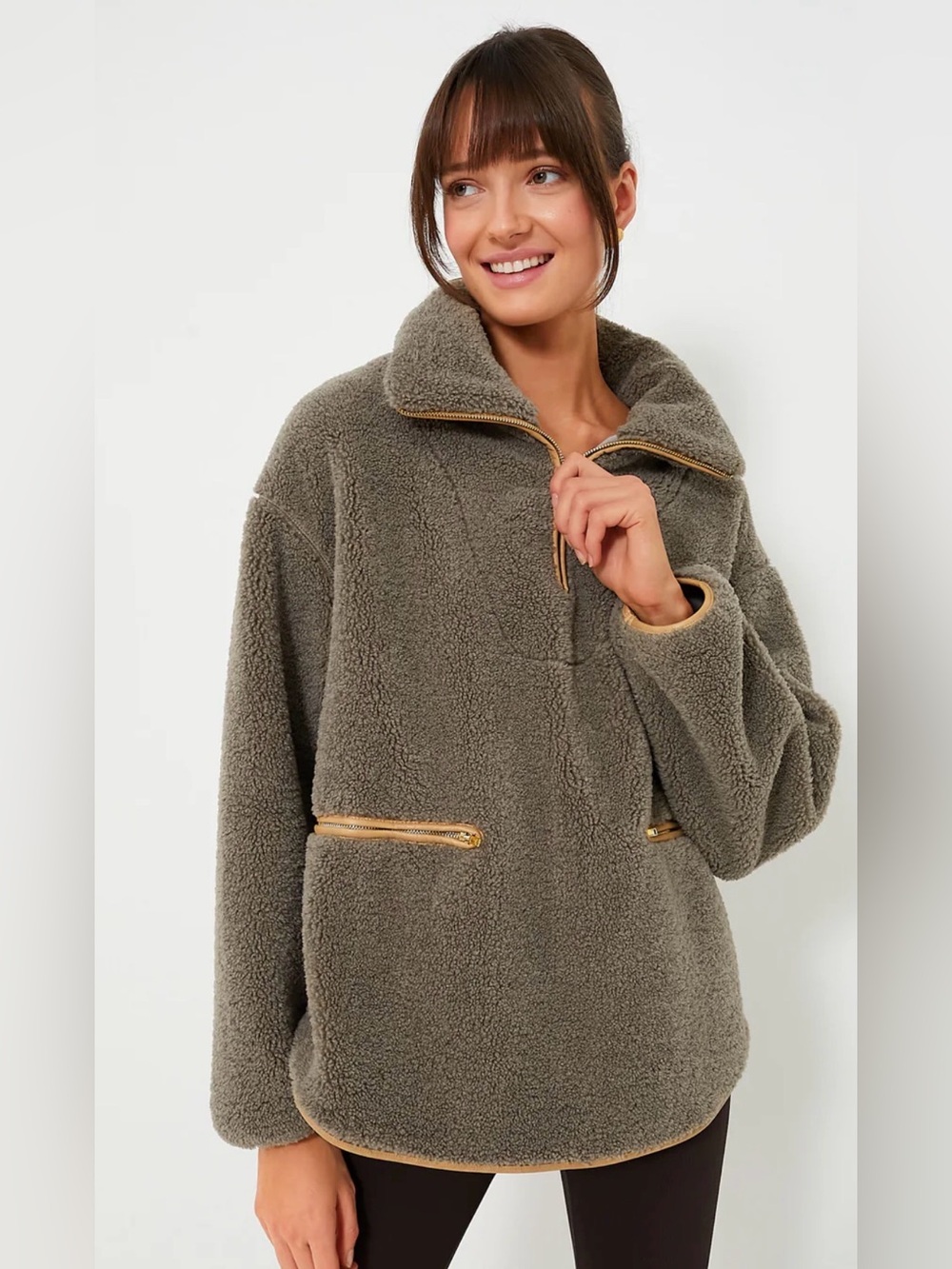 Tuckernuck Rhodes Shearling Quarter Zip - Olive - Size Small